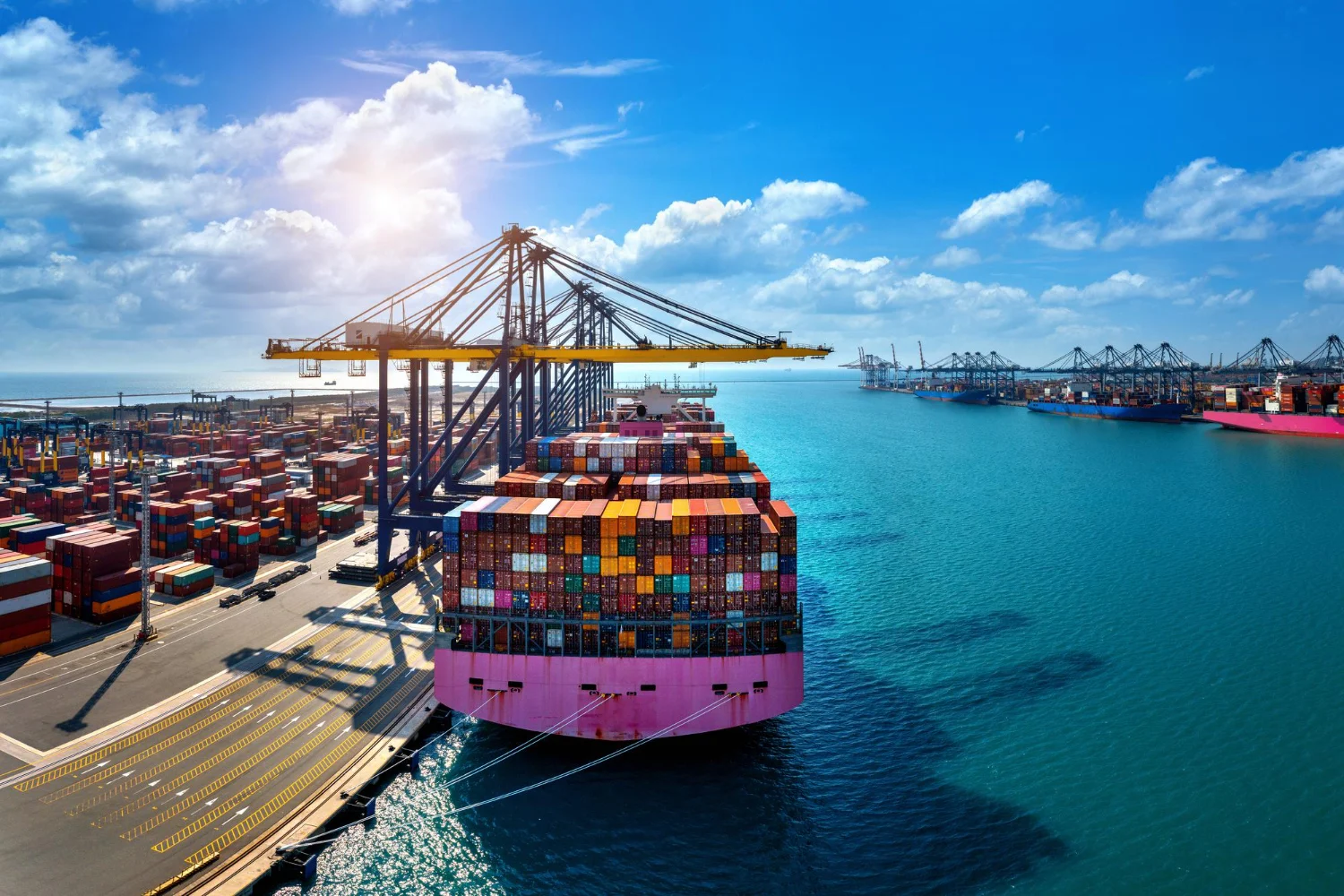 Container terminal beside the sea